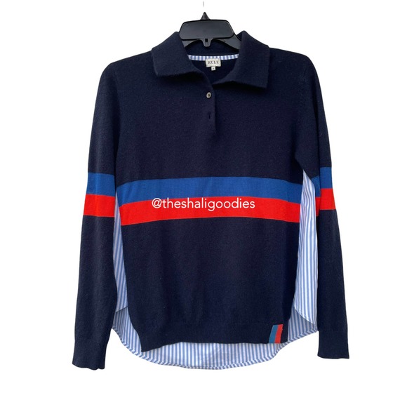 KULE The Rainey Cashmere Top Navy Striped Cashmere Sweater - Picture 4 of 7